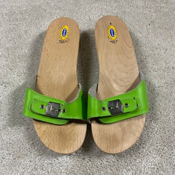 Dr. Scholl's Shoes Womens 8 Clogs Leather Wood Slide Sandals Made Italy Preppy - Picture 1 of 6